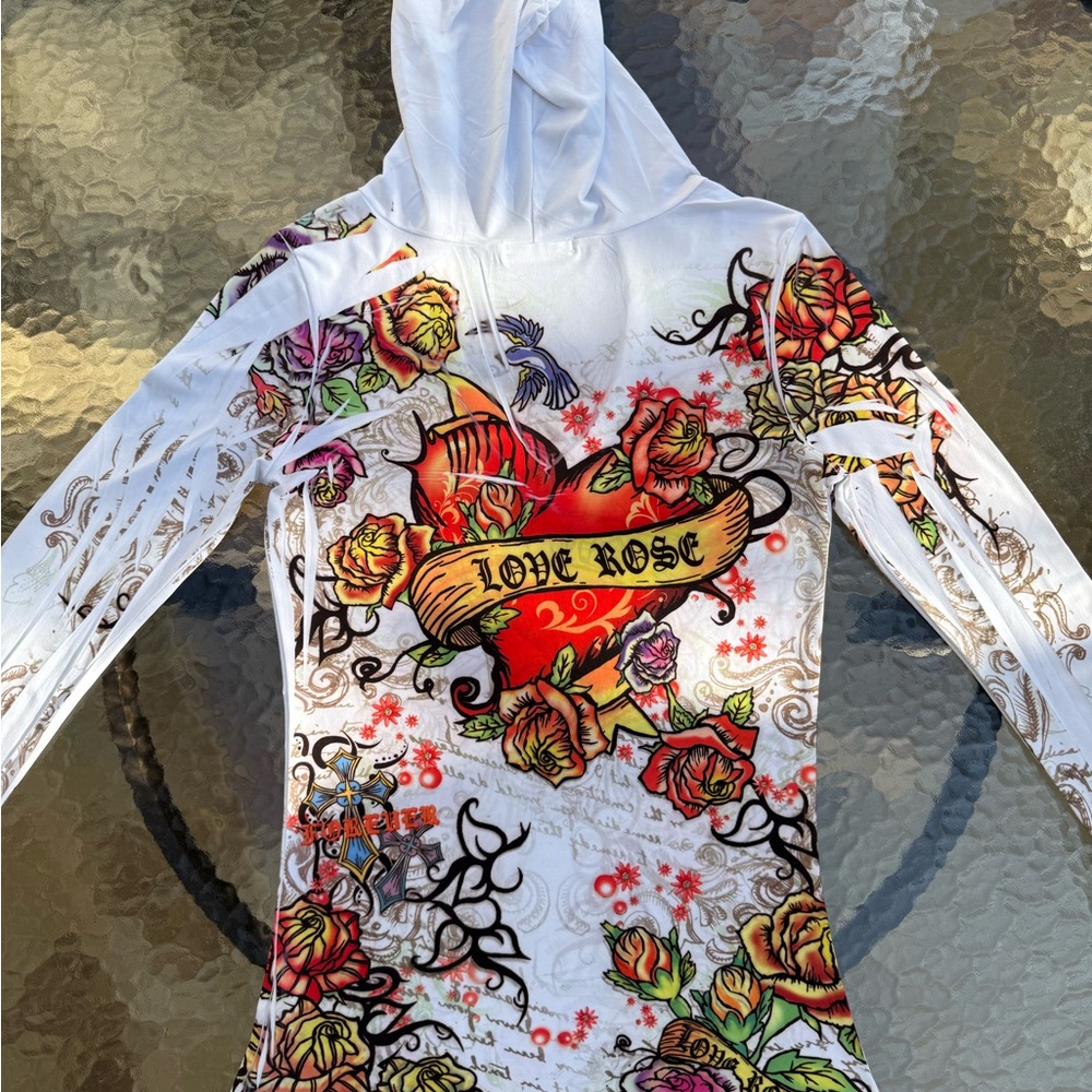 Miss Pinky Y2K Love Rose Graphic pullover “tattoo” hoodie